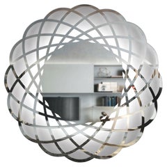 Contemporary Italian Minimalist Lace Decor Scalloped Round Mirror with Light