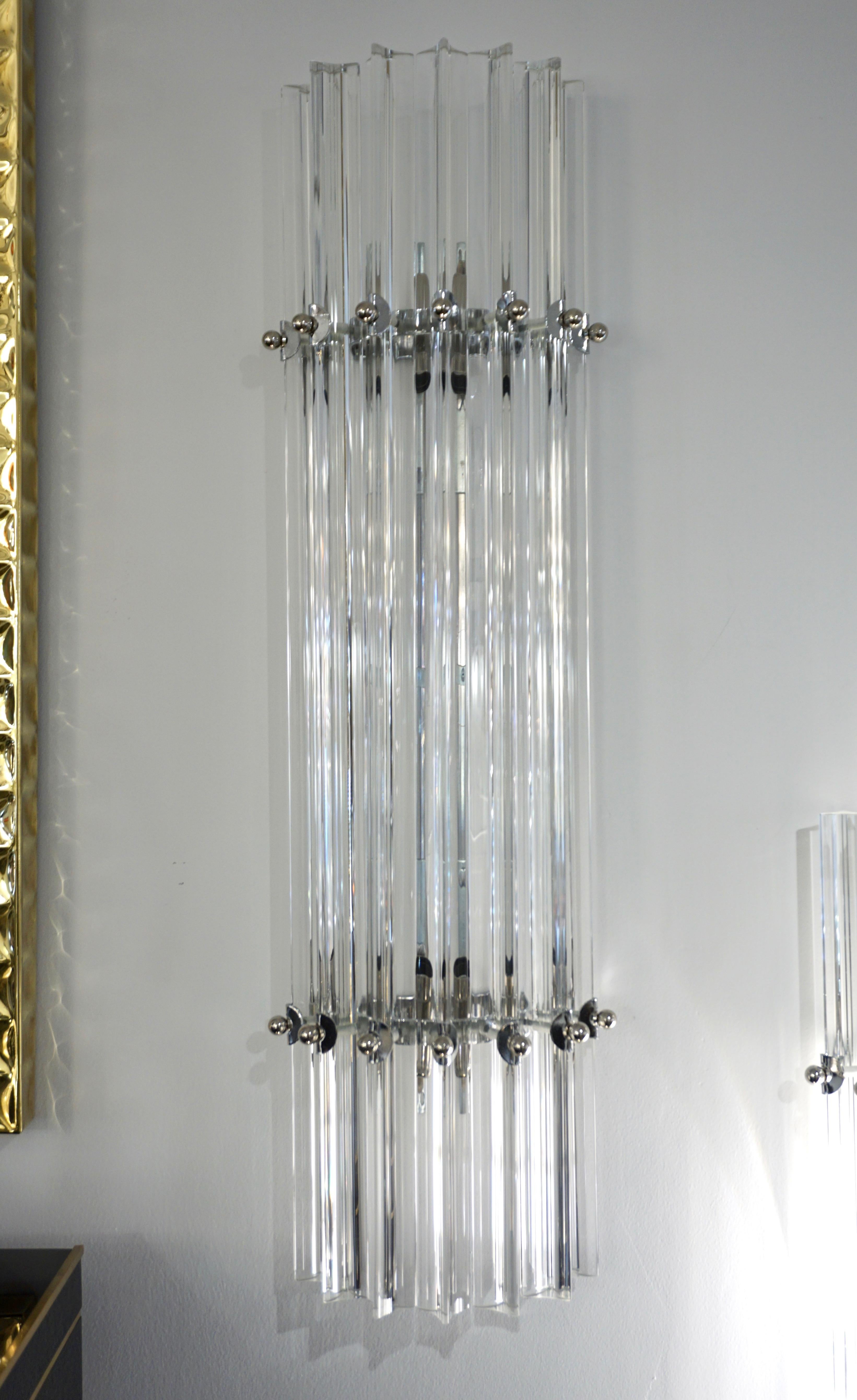 Contemporary Italian Minimalist Nickel and Crystal Murano Glass Wall Light  For Sale 7
