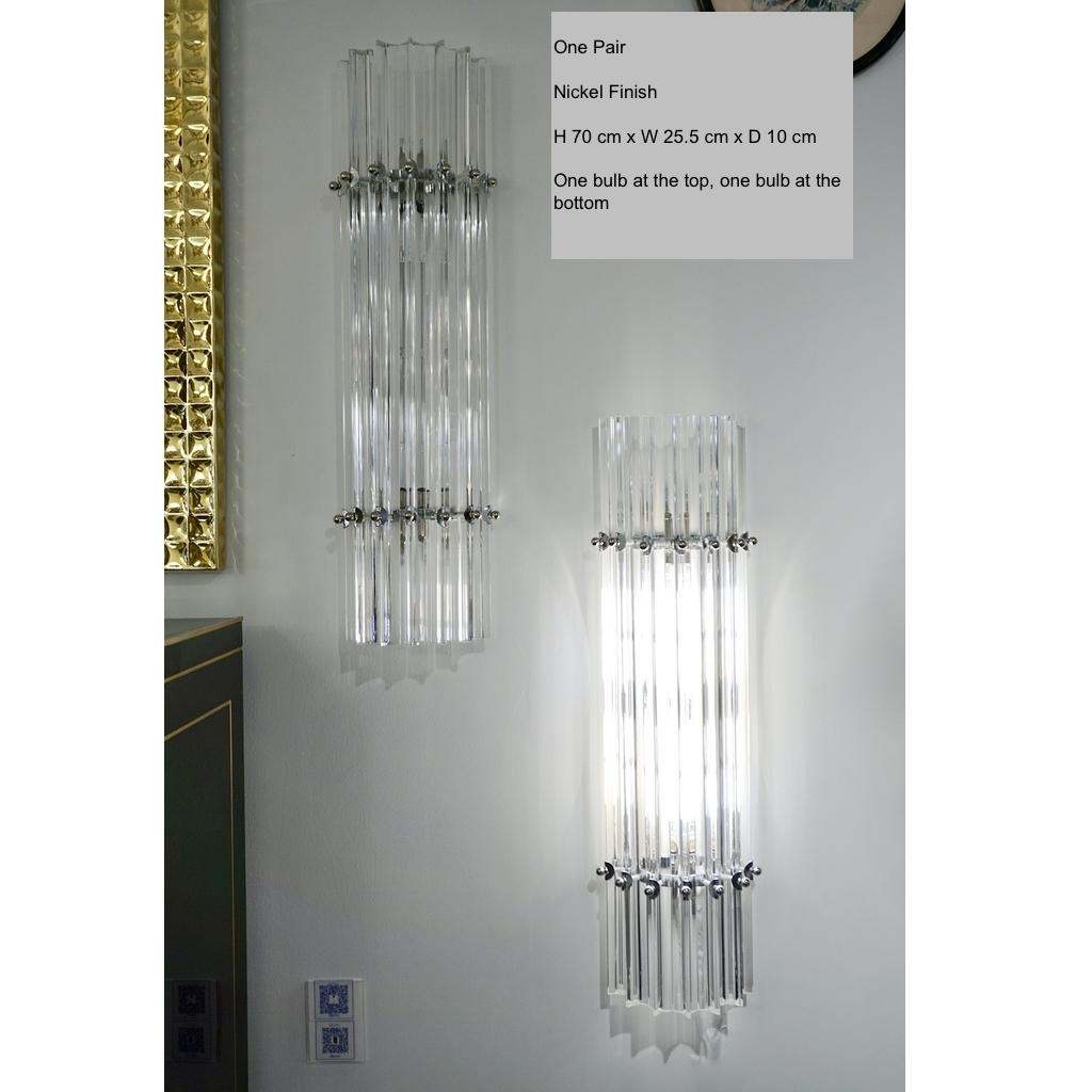 Hand-Crafted Contemporary Italian Minimalist Nickel and Crystal Murano Glass Wall Light  For Sale