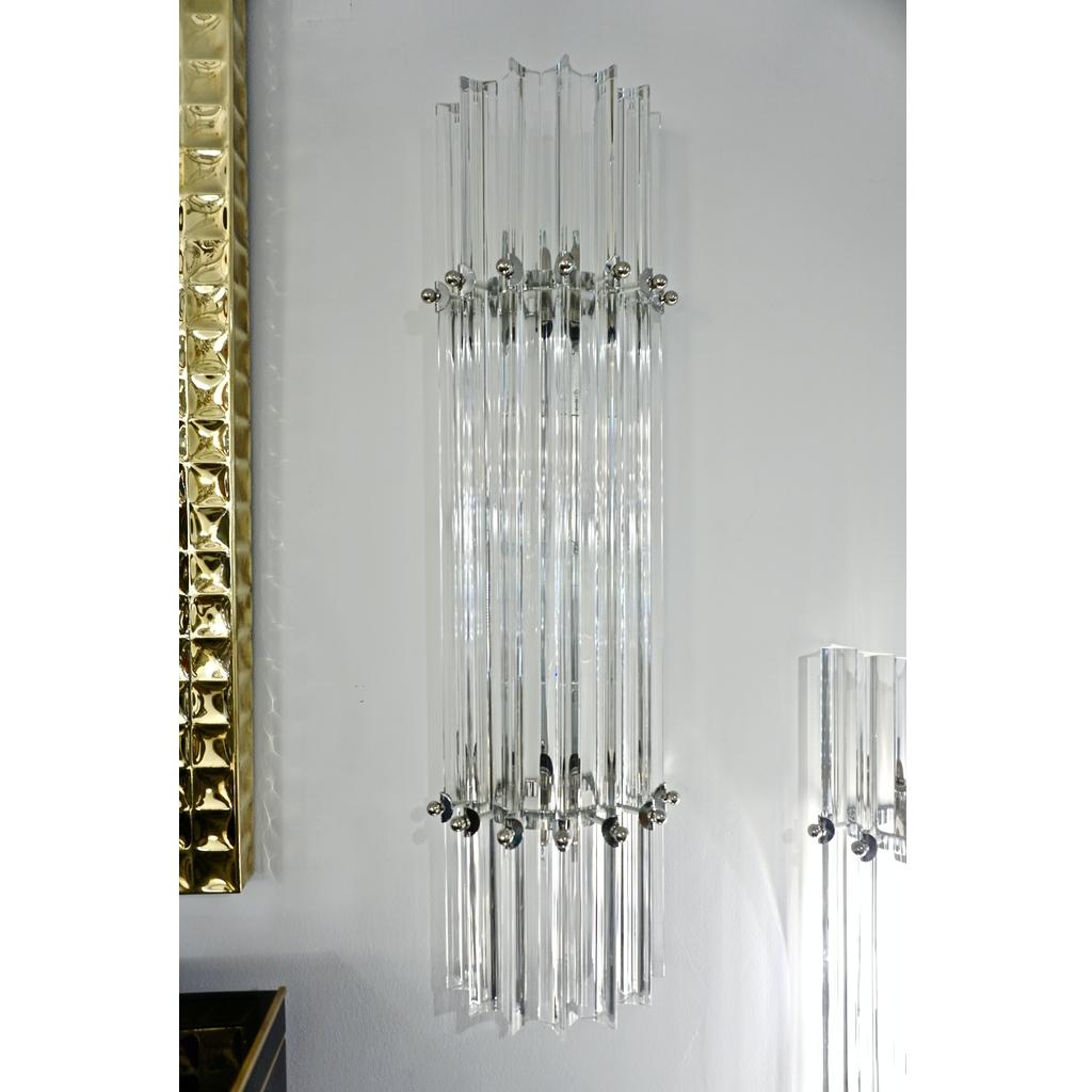 Contemporary Italian Minimalist Nickel and Crystal Murano Glass Wall Light  In New Condition For Sale In New York, NY