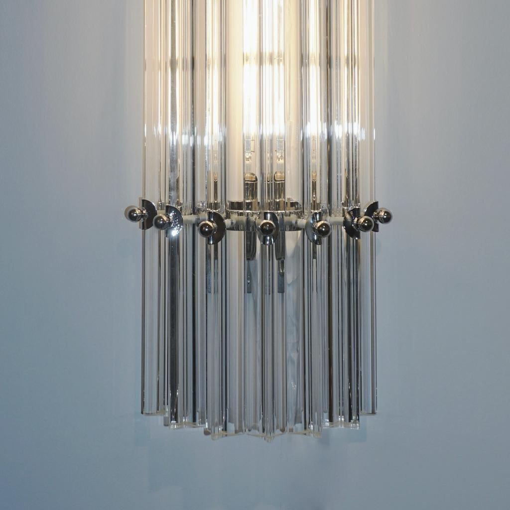 Metal Contemporary Italian Minimalist Nickel and Crystal Murano Glass Wall Light  For Sale