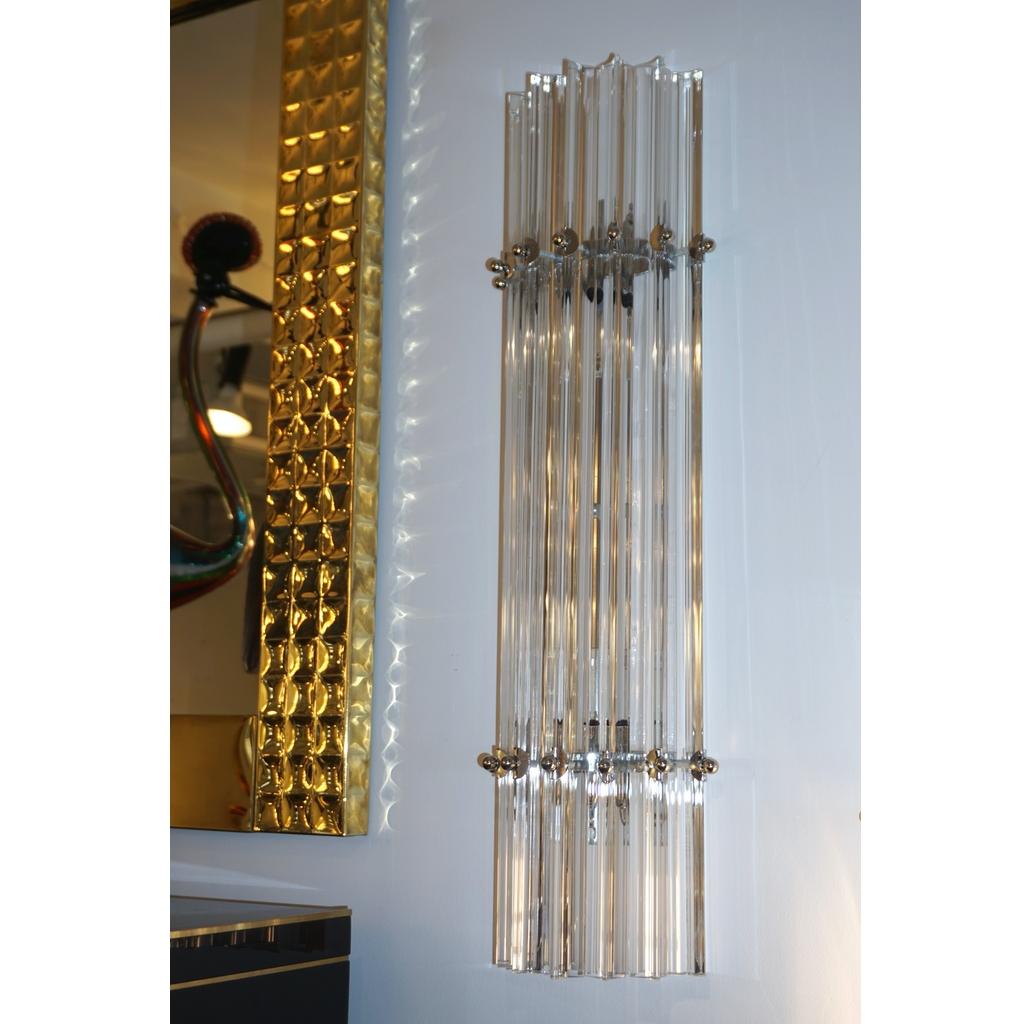 Contemporary Italian Minimalist Nickel and Crystal Murano Glass Wall Light  For Sale 2