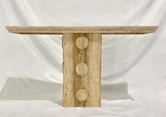 Contemporary Italian Minimalist Organic White Beige Travertine Marble Console