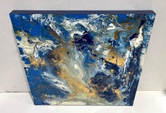Contemporary Italian Modern Abstract Wall Art White Gold Royal Blue Oil Painting
