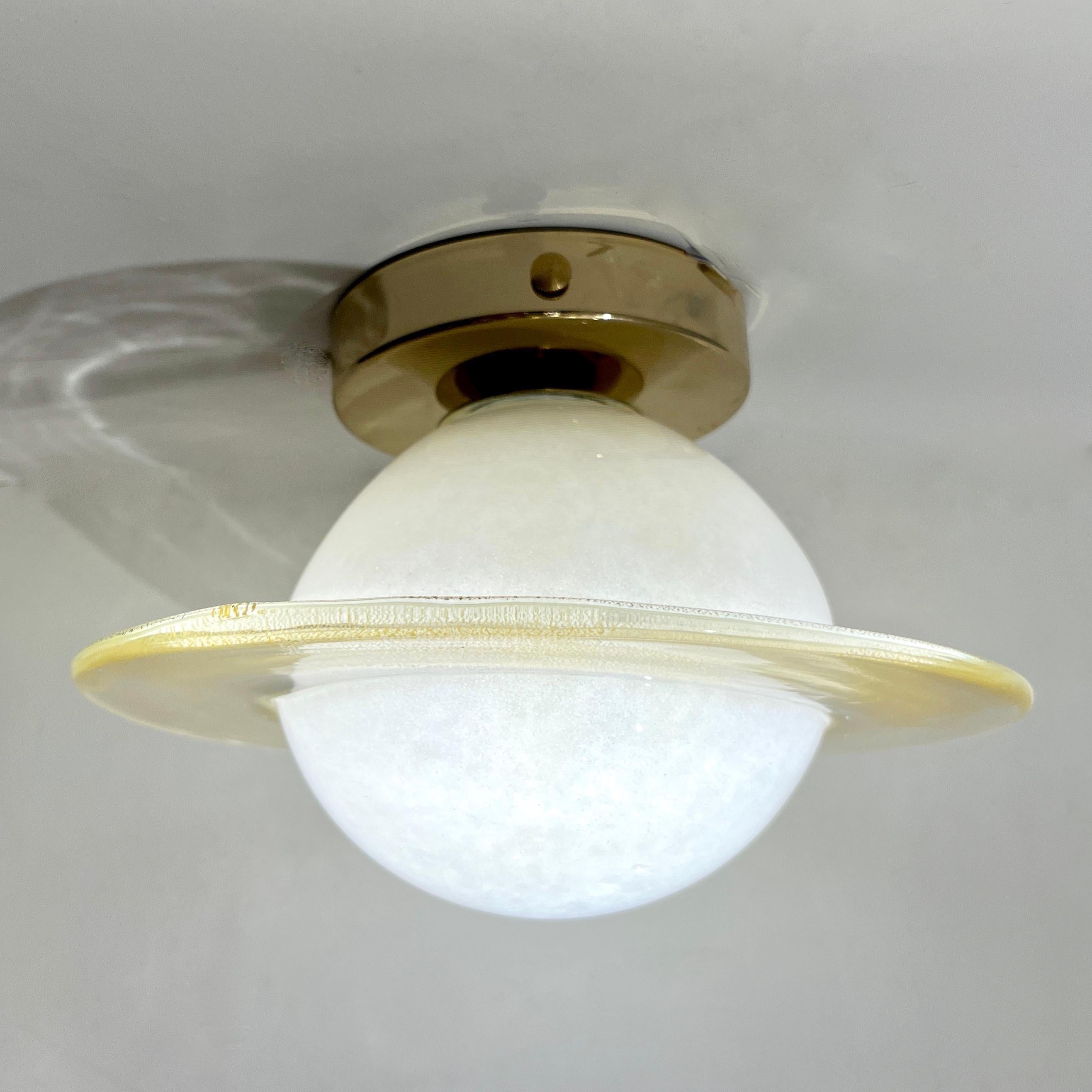 Combine grace with function with this flush mount that has ideal size for small spots or to illuminate nightstands and desks, an entry, etc... This round flush mount with its curved sensuous lines looks like a planet, it is composed of an ivory
