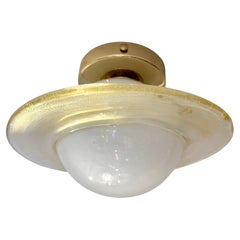 Contemporary Italian Modern Cream White Gold Murano Glass Brass Round Flushmount