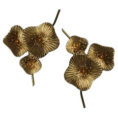 Contemporary, Italian Modern, Flower Sconces, Murano Glass, Gold Leaf, Brass