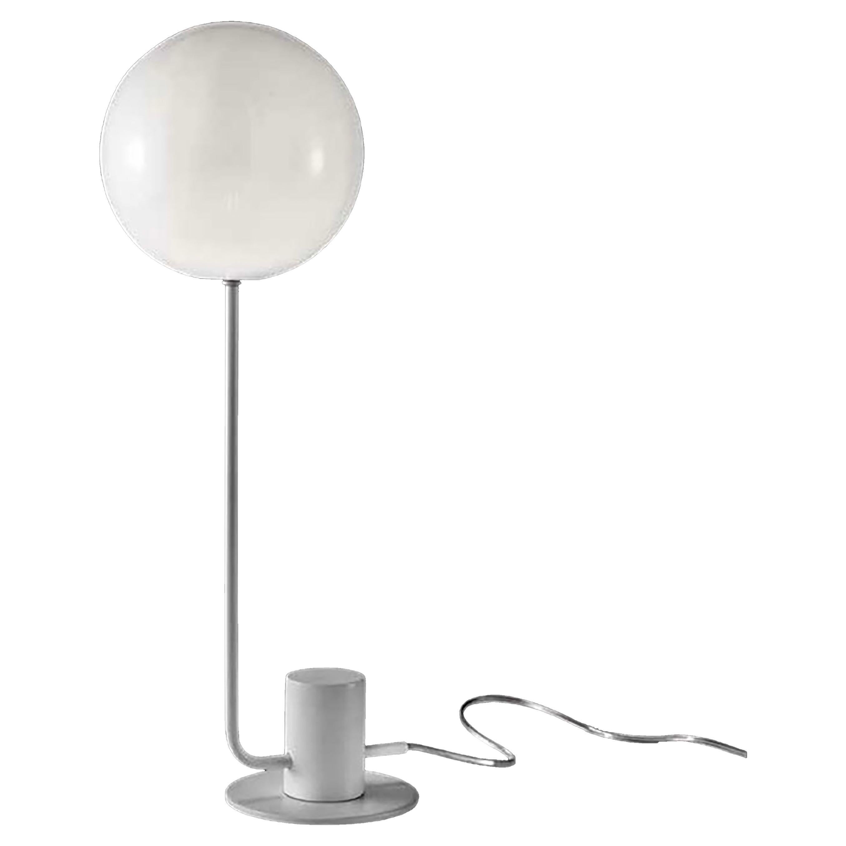 Contemporary Italian Modern Minimalist White Lacquer & Glass Balloon Table Lamp For Sale