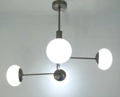 Contemporary Italian Oil Rubbed Bronze White Murano Glass 4-Globe Chandelier