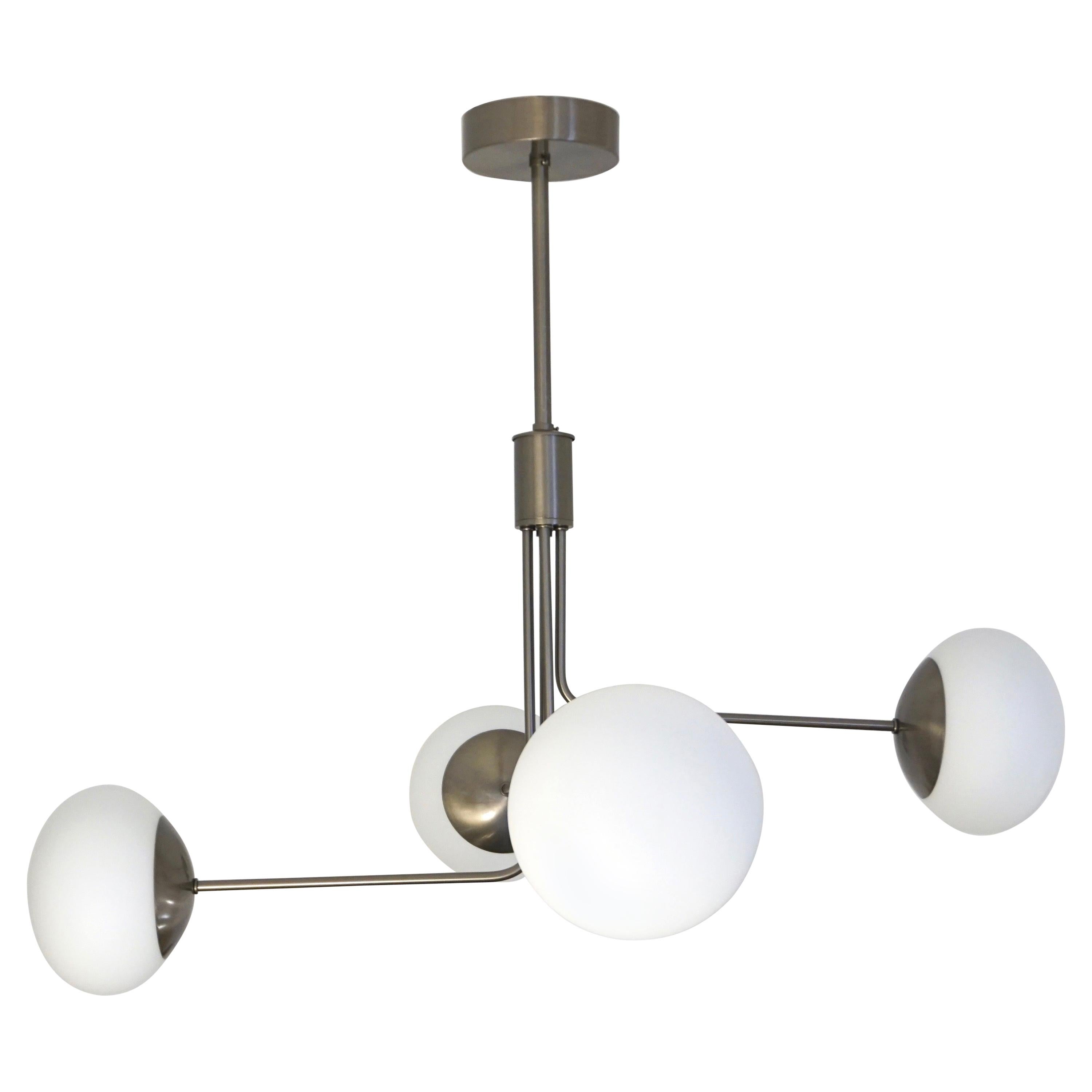 Contemporary Italian Oil Rubbed Bronze White Murano Glass 4-Globe Chandelier