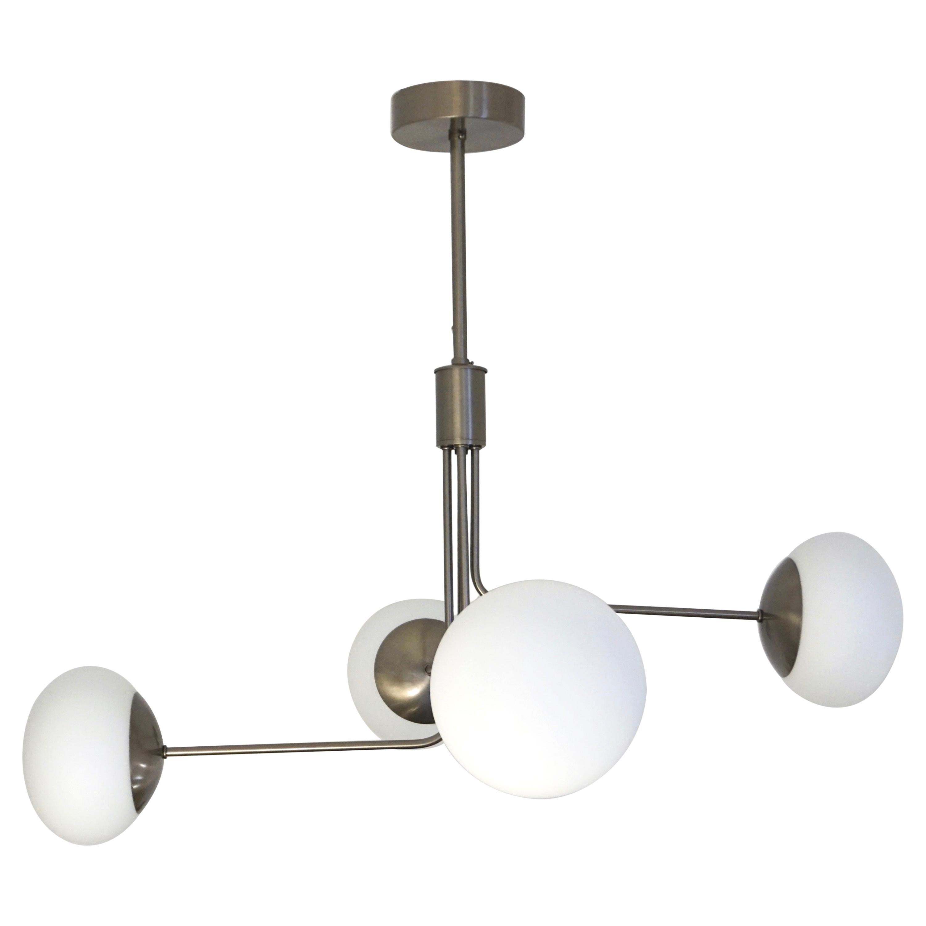 Contemporary Italian Oil Rubbed Bronze White Murano Glass 4-Globe Chandelier