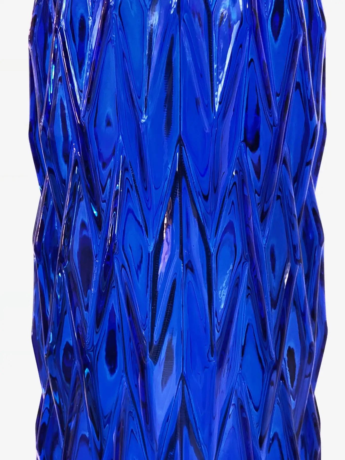 Contemporary Italian Modern Pair of Cobalt Blue Murano Glass Brass Table Lamps 8
