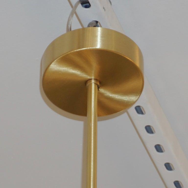 Contemporary Italian Modern Satin Brass & 4 White Murano Glass Globe Chandelier For Sale 3