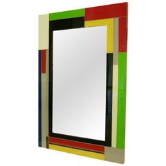 Contemporary Italian Mondrian Decor Blue Green Yellow White Black Glass Mirror