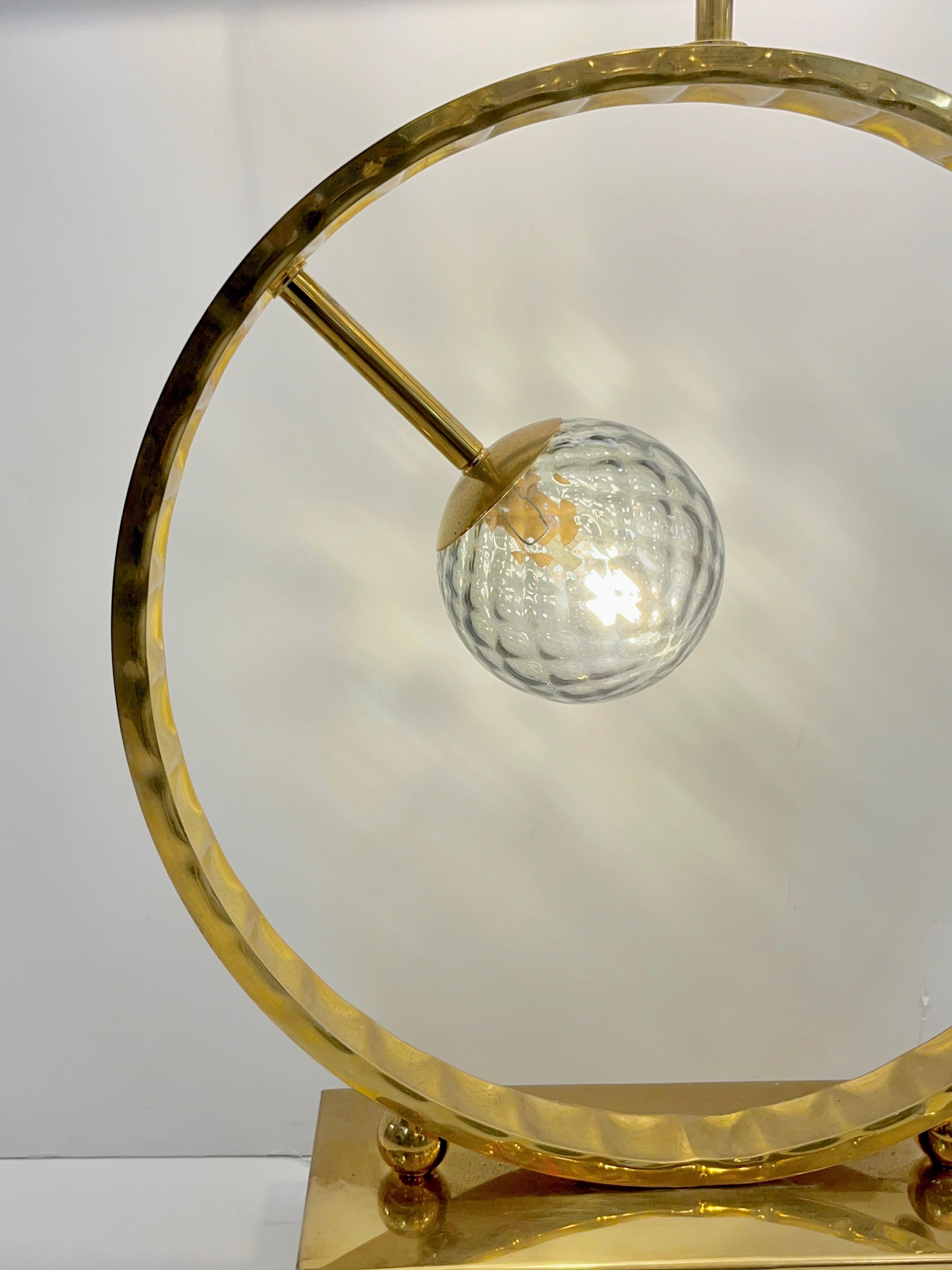 Contemporary Italian Monumental Pair of Brass & Smoked Murano Glass Table Lamps 5