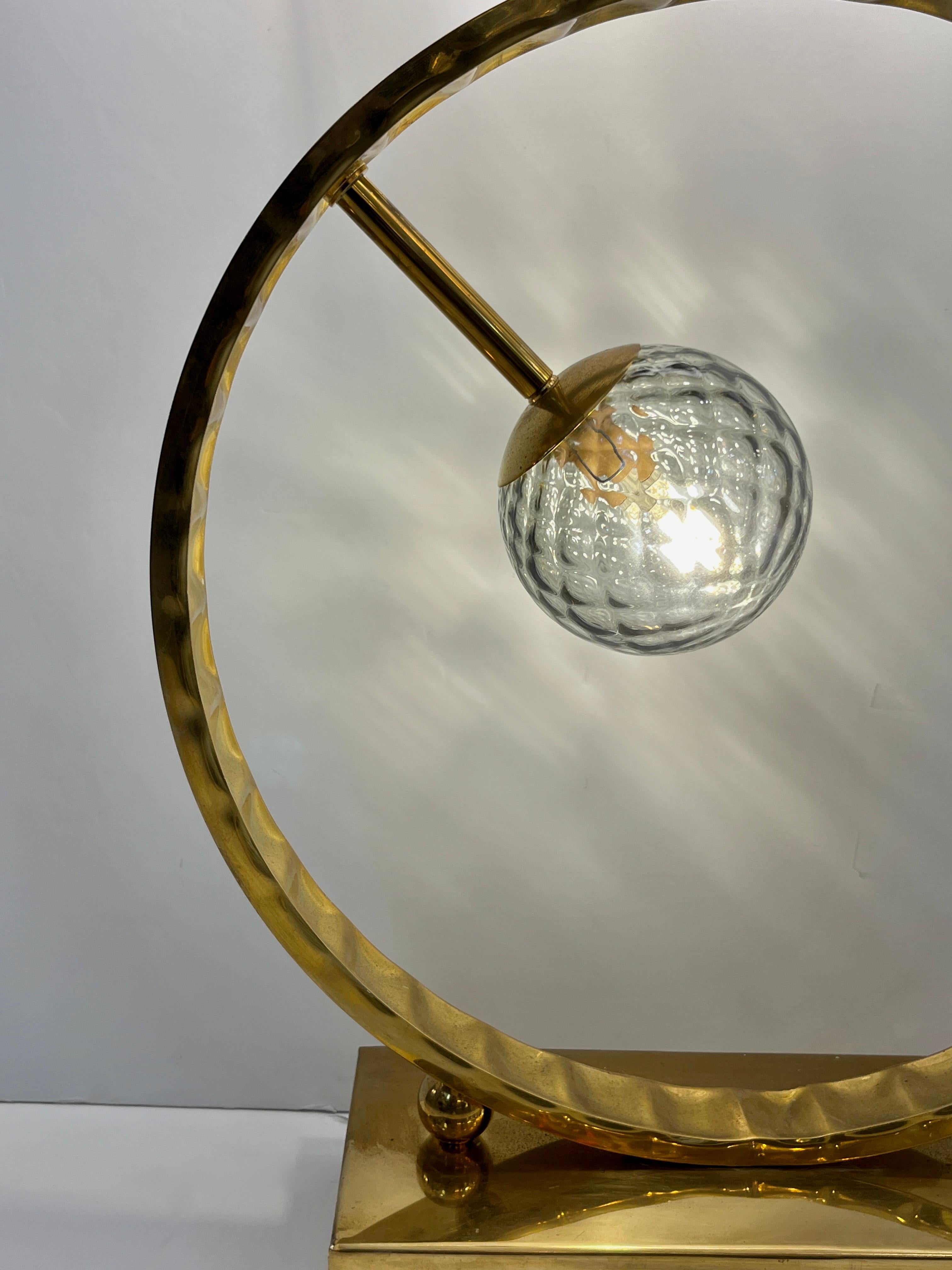 Contemporary Italian Monumental Pair of Brass & Smoked Murano Glass Table Lamps im Angebot 4
