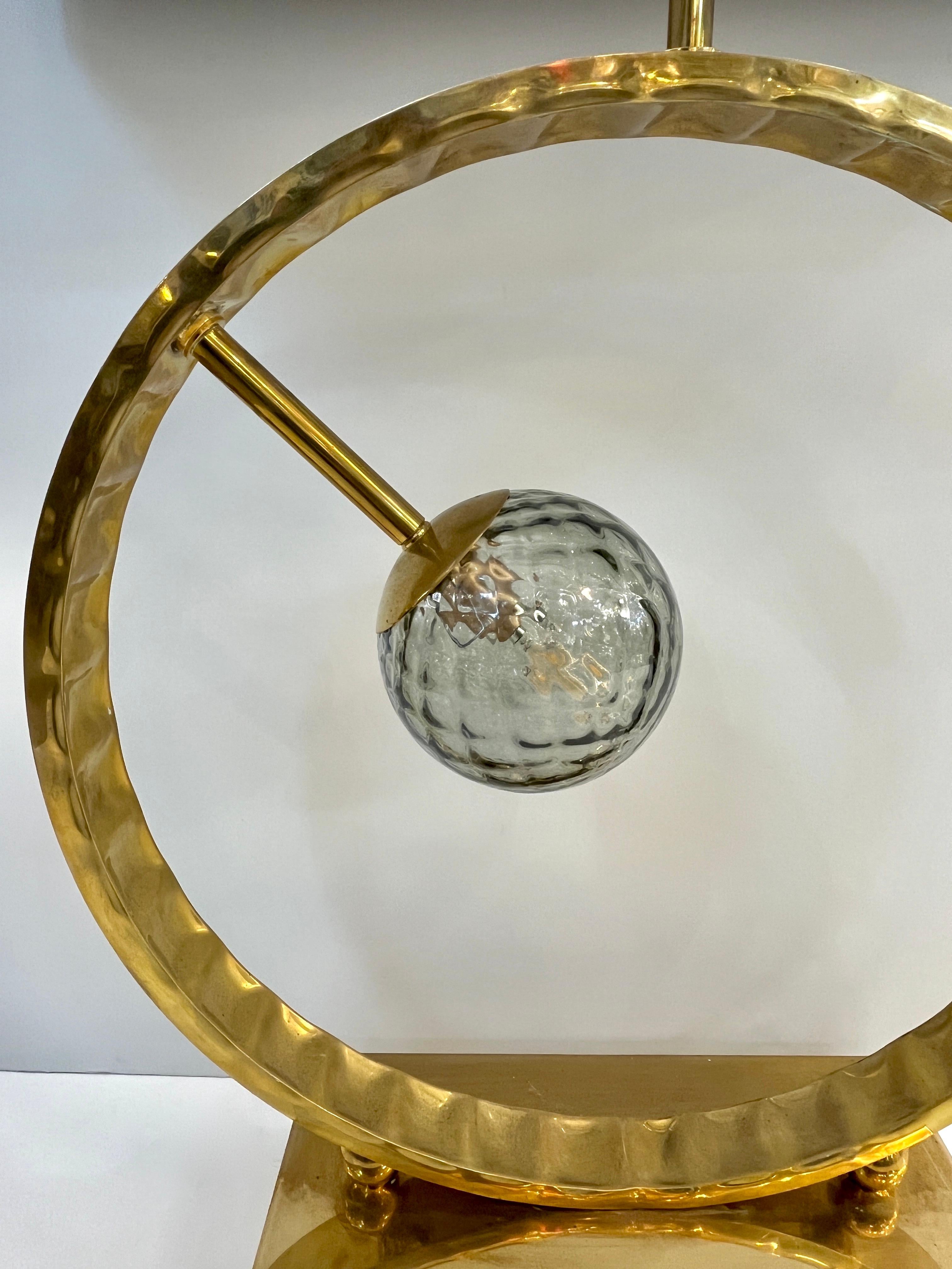Contemporary Italian Monumental Pair of Brass & Smoked Murano Glass Table Lamps im Angebot 6