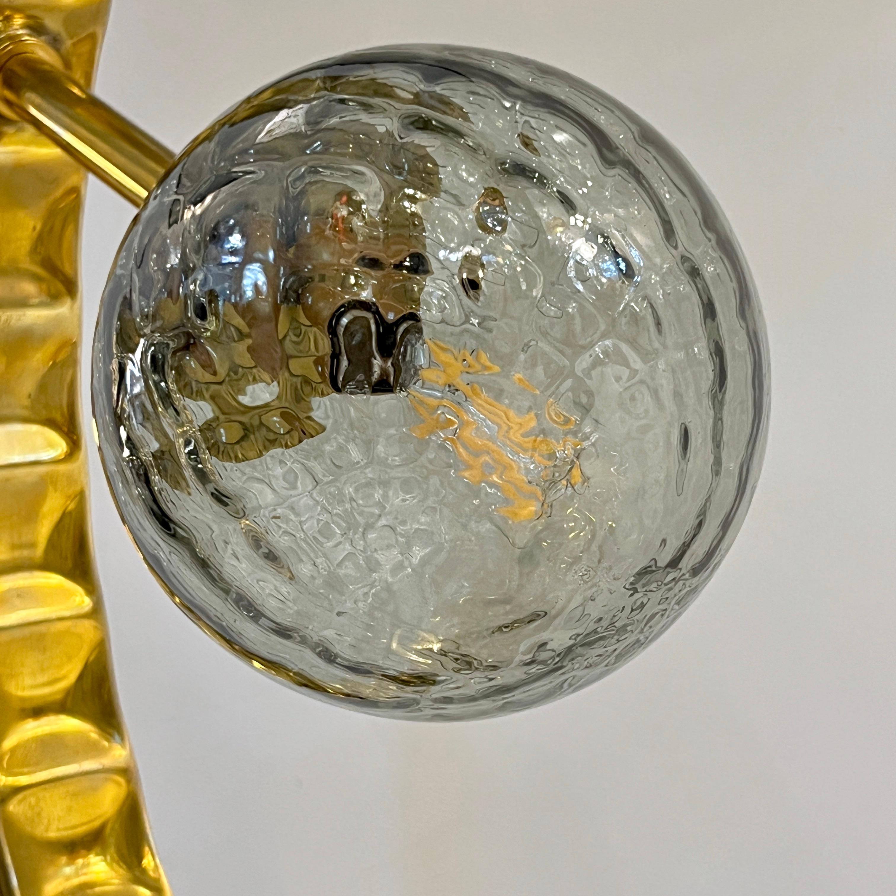 Contemporary Italian Monumental Pair of Brass & Smoked Murano Glass Table Lamps im Angebot 11