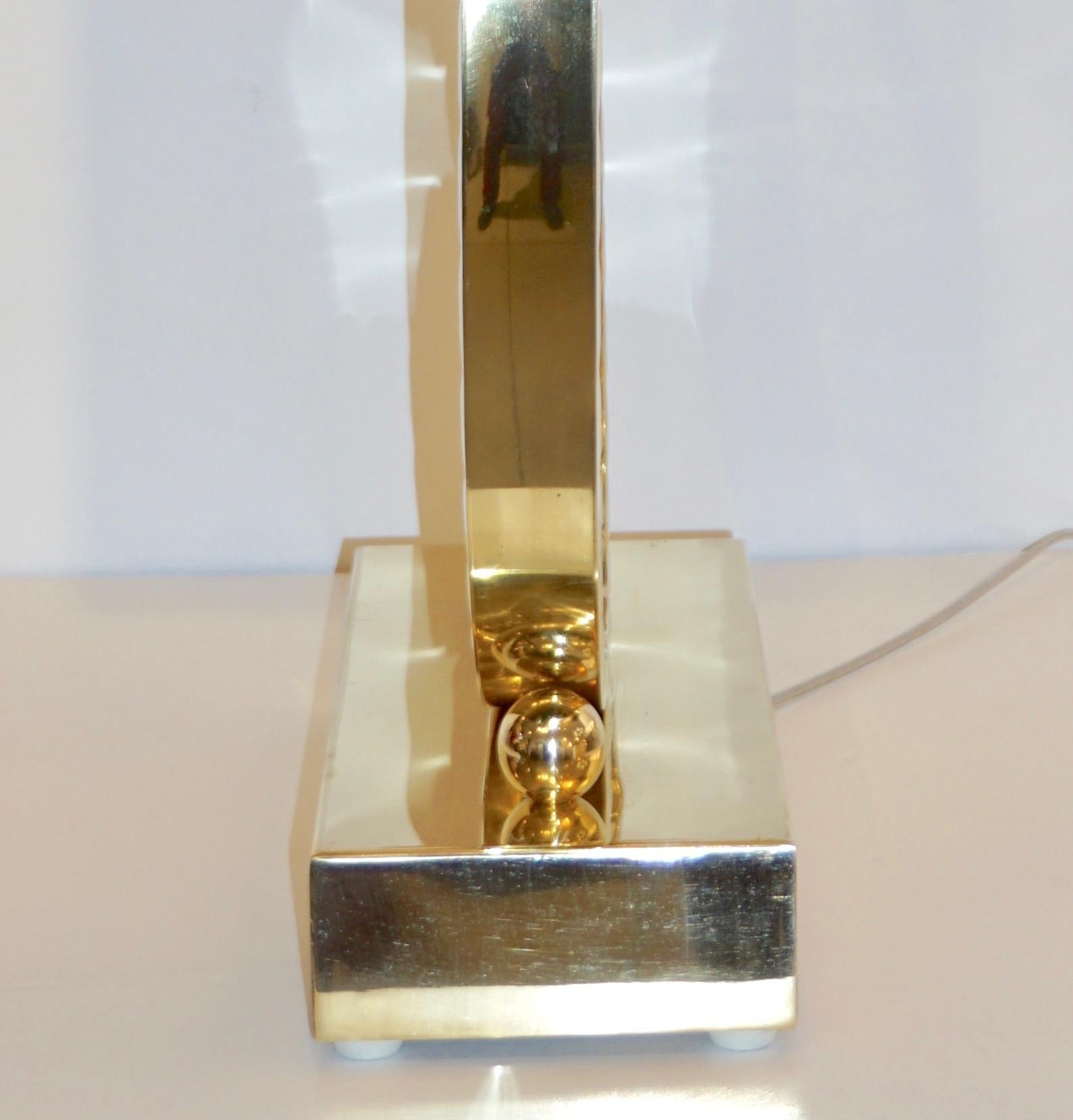Contemporary Italian Monumental Pair of Brass & Smoked Murano Glass Table Lamps 1