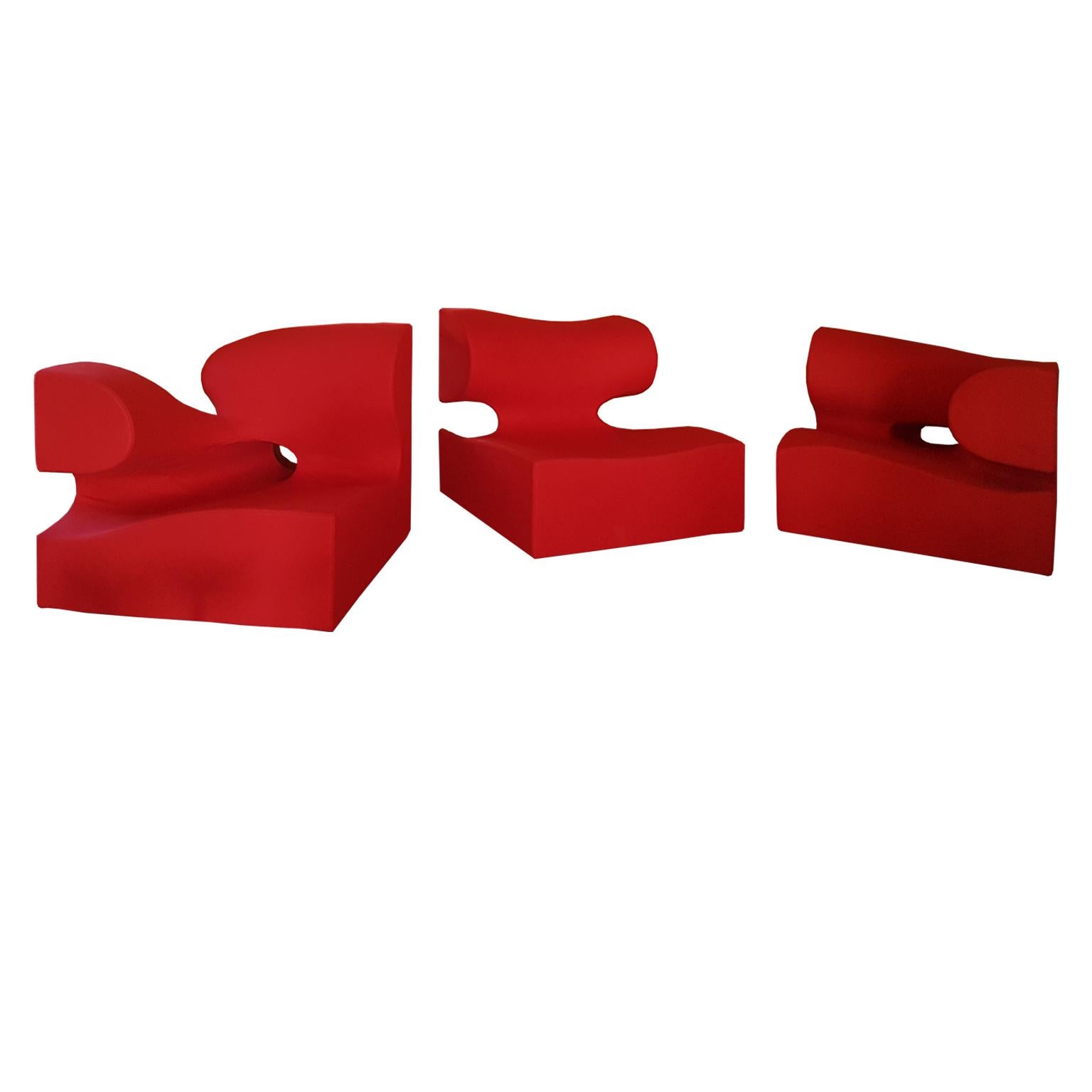 Space Age Contemporary Italian Moroso Modular Sofa with Red Wool Upholstery by Ron Arad For Sale