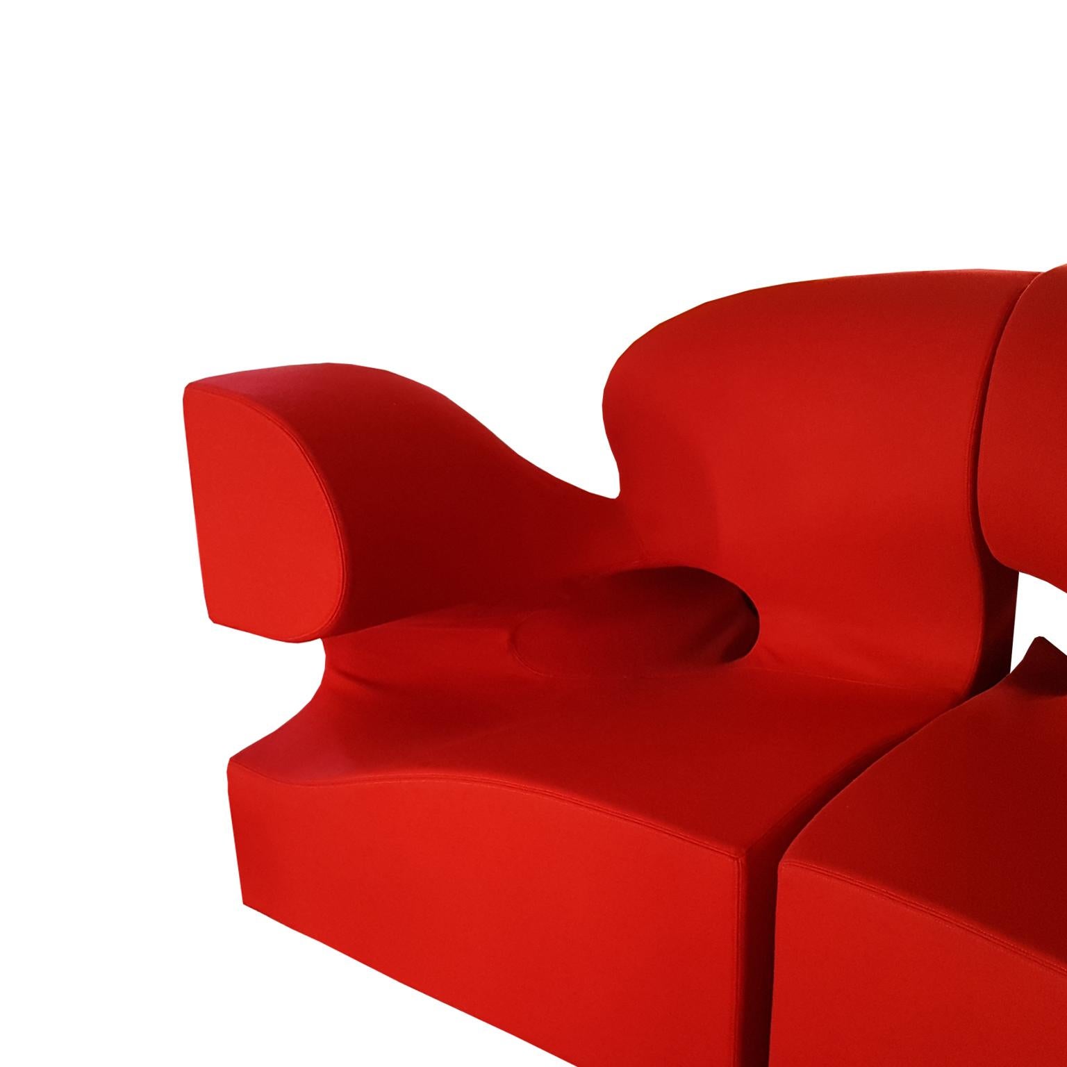 Steel Contemporary Italian Moroso Modular Sofa with Red Wool Upholstery by Ron Arad For Sale