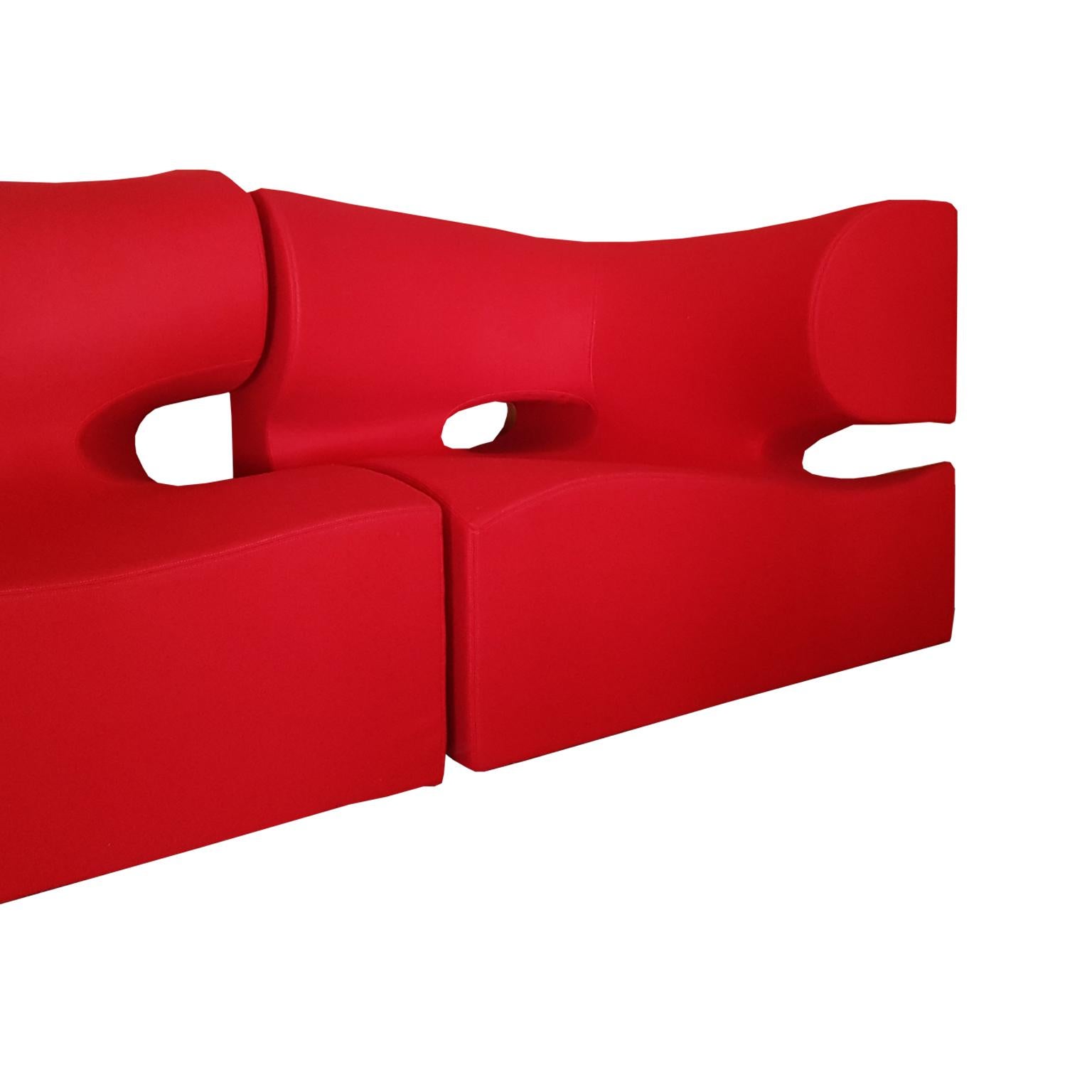 Contemporary Italian Moroso Modular Sofa with Red Wool Upholstery by Ron Arad For Sale 1