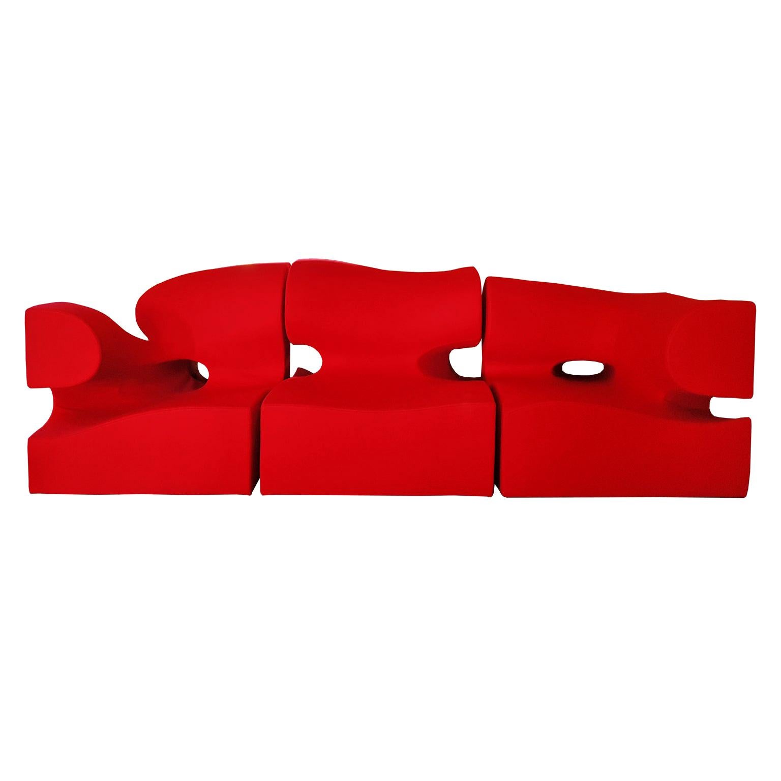 Contemporary Italian Moroso Modular Sofa with Red Wool Upholstery by Ron Arad For Sale