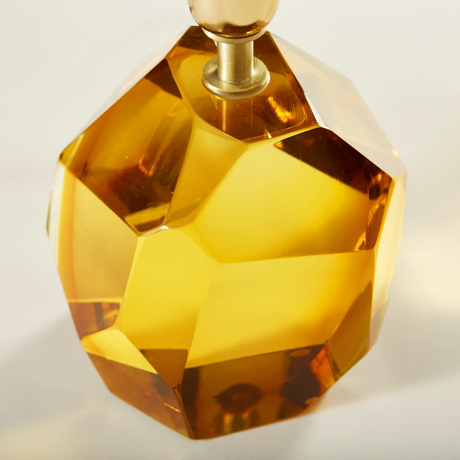 Faceted Pair of Contemporary Italian Murano Amber 'Rock' Table Lamps For Sale