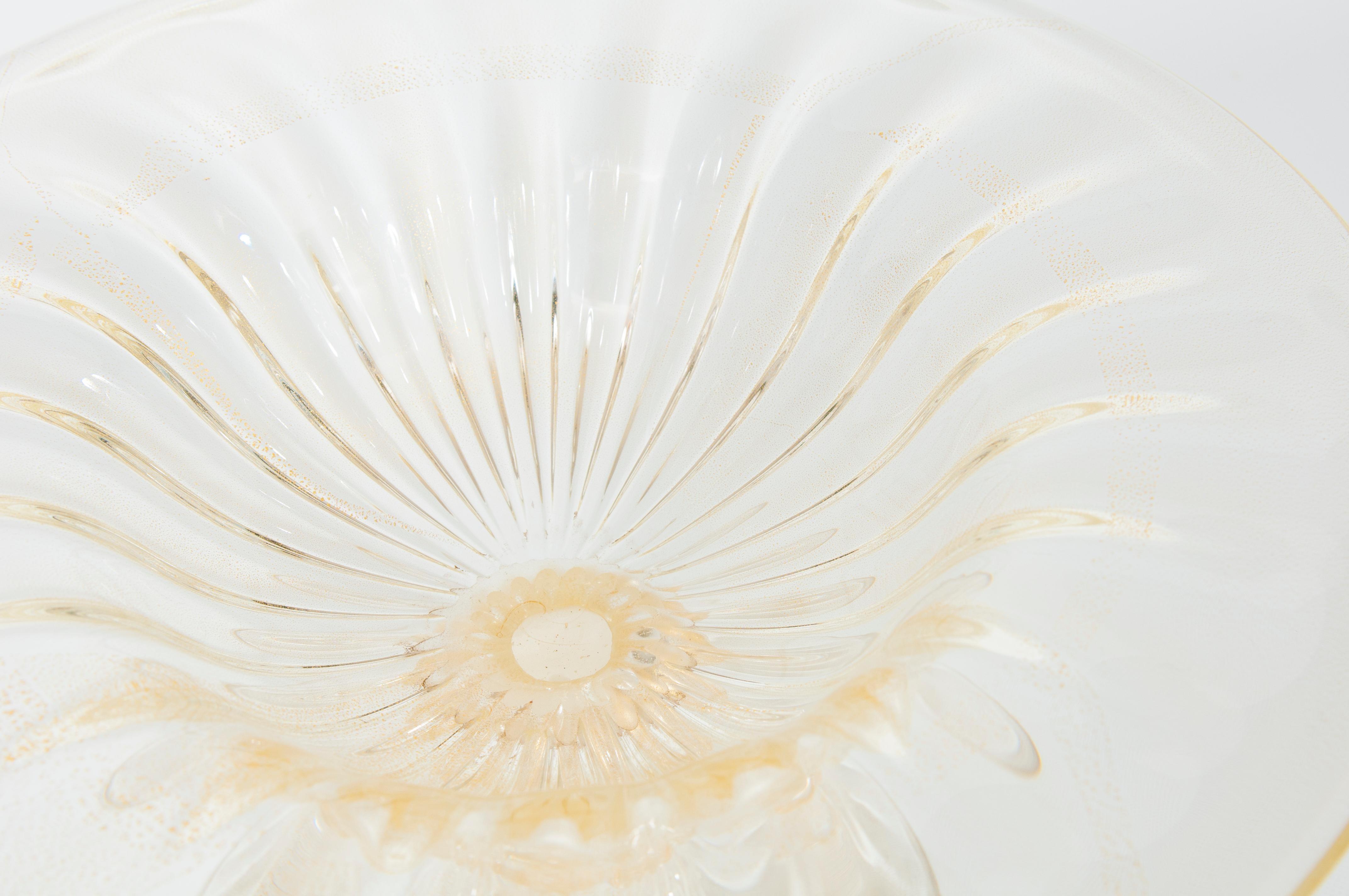 Cut Glass Contemporary Italian Murano Glass Decorative Bowl with 24kt Gold, Alberto Donà For Sale