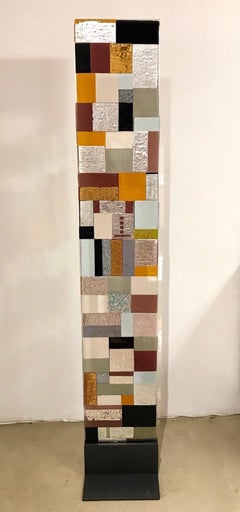 Contemporary Italian Murano Glass Silver Gold Colorful Mosaic Panel Sculpture