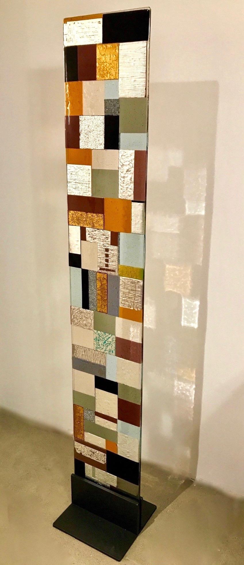 Zeitgenössische bunte Mosaik-Paneel-Skulptur aus italienischem Muranoglas, Silber und Gold (Wiener Secession) im Angebot