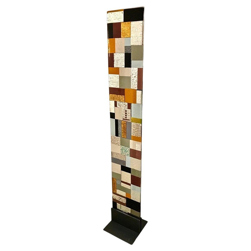 Contemporary Italian Murano Glass Silver Gold Colorful Mosaic Panel Sculpture For Sale