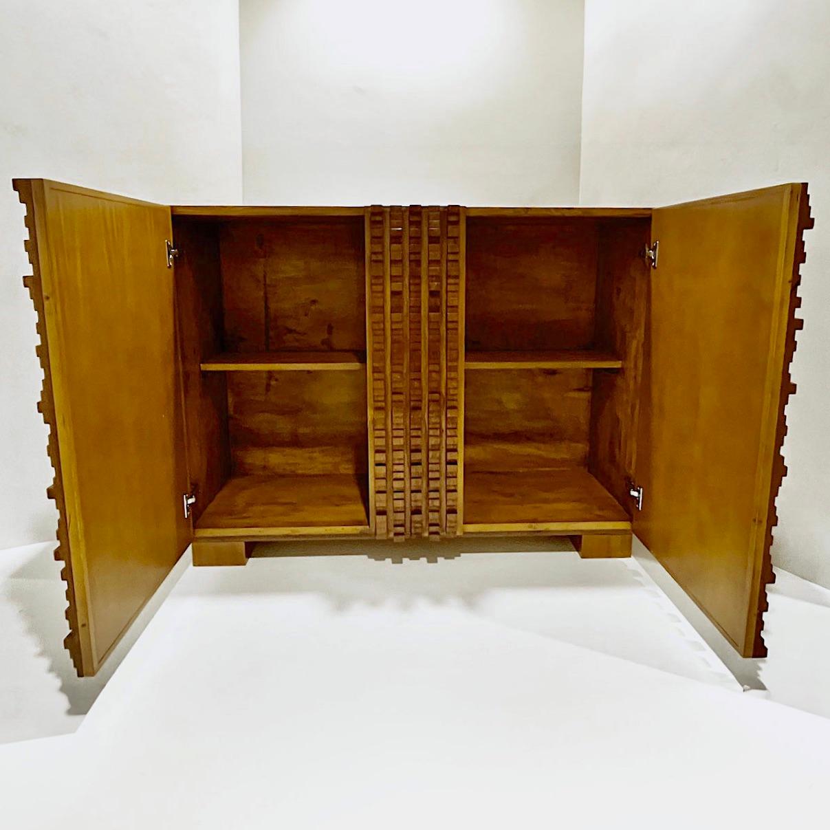 Hand-Carved Contemporary Italian Natural Wood 2-Door Modern Carved Beech Cabinet/Sideboard For Sale