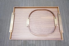 Contemporary Italian Natural Wood Large Square Riviere Tray with Metal Handles
