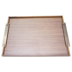 Contemporary Italian Natural Wood Large Square Riviere Tray with Metal Handles