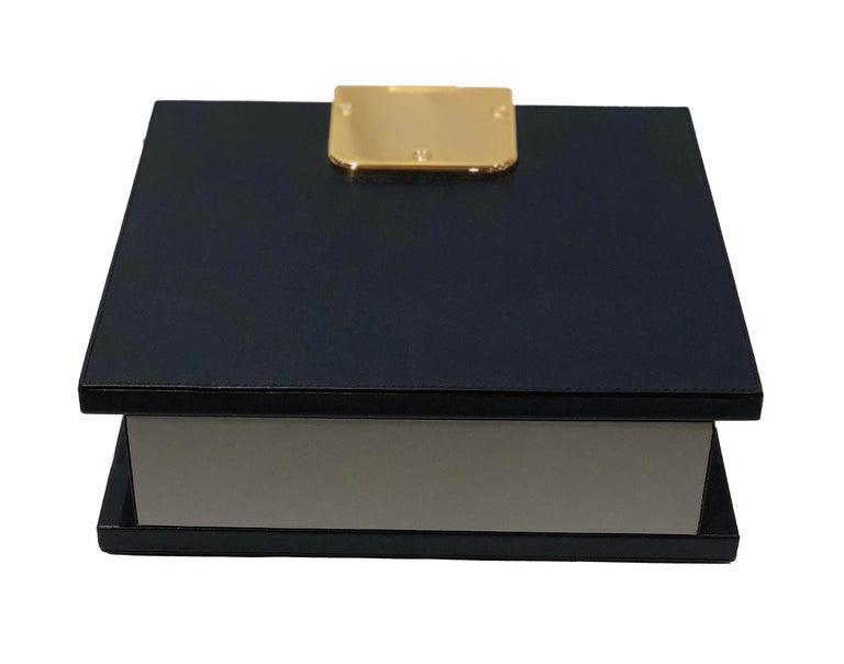Contemporary Italian Navy Blue And Gray Leather Box For At Italian Navy Blue And Gray Leather Box