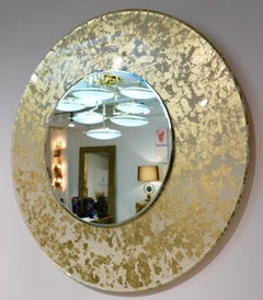 Contemporary Italian Organic Modern Ivory White and Gold Leaf Round Lit Mirror