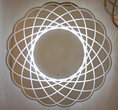Contemporary Italian Organic Modern Lace Decor Scalloped Round Mirror with Light