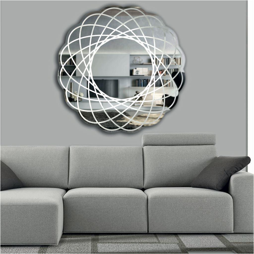Contemporary Italian Organic Modern Lace Decor Scalloped Round Mirror with Light For Sale 2