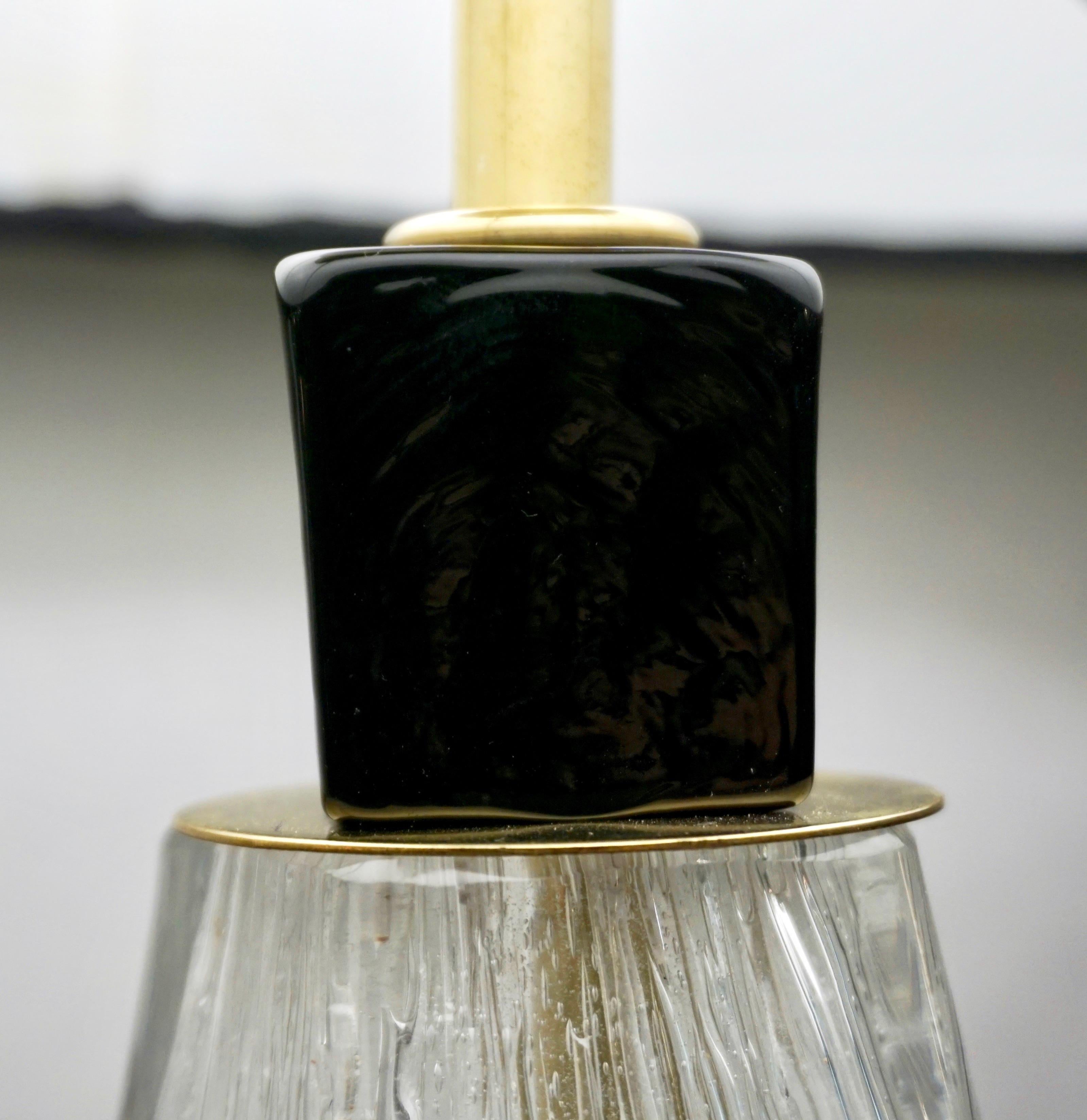 Contemporary Italian Pair of Diamond Cut Black and Crystal Murano Glass Lamps In New Condition For Sale In New York, NY