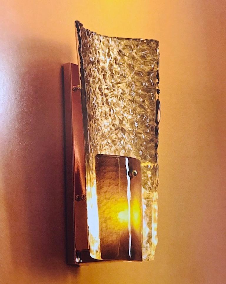 Contemporary Italian Pair of Gold and Amber/Orange Murano Glass Organic Sconces For Sale 6