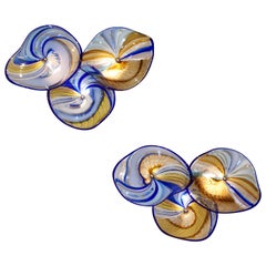 Contemporary Italian Pair of Gold Blue White Yellow Murano Glass Disc Sconces