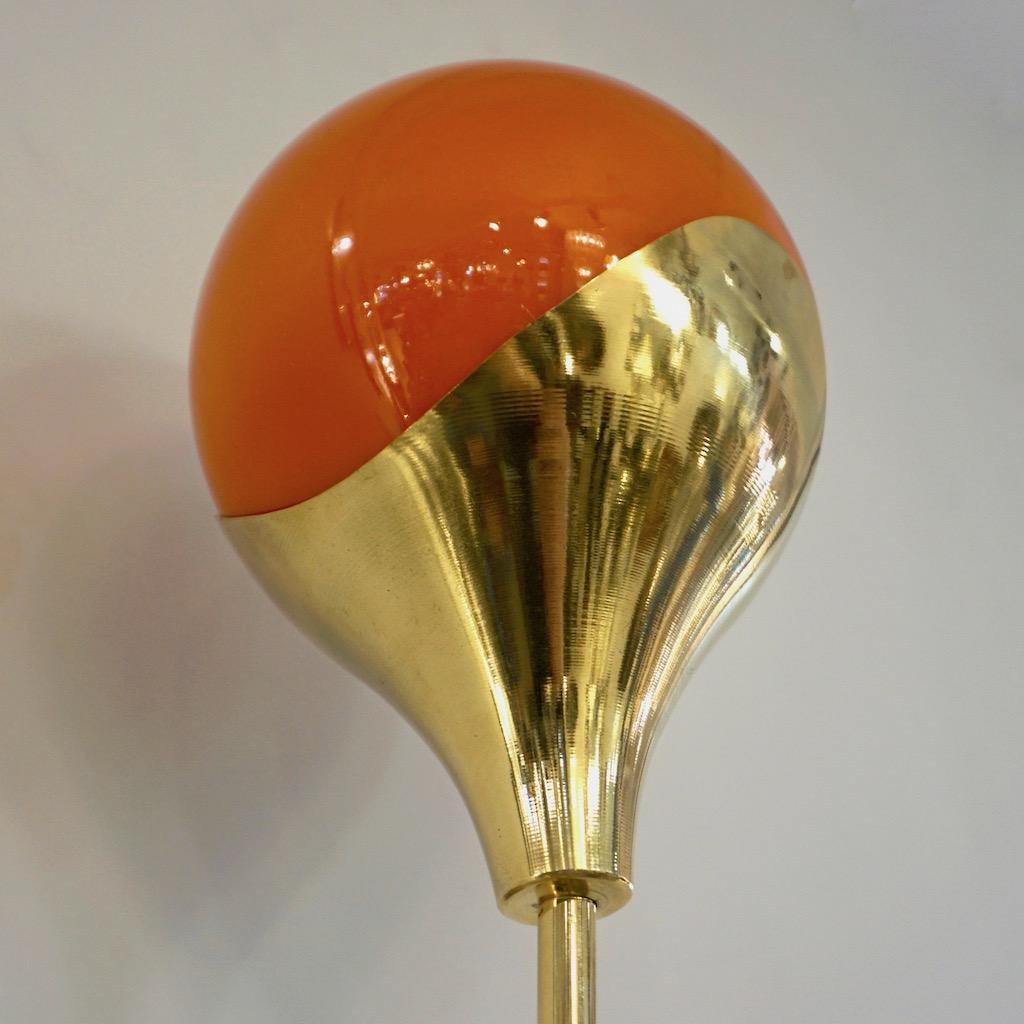 Contemporary Italian Pair of Two Globe White Orange Murano Glass Brass Sconces For Sale 11