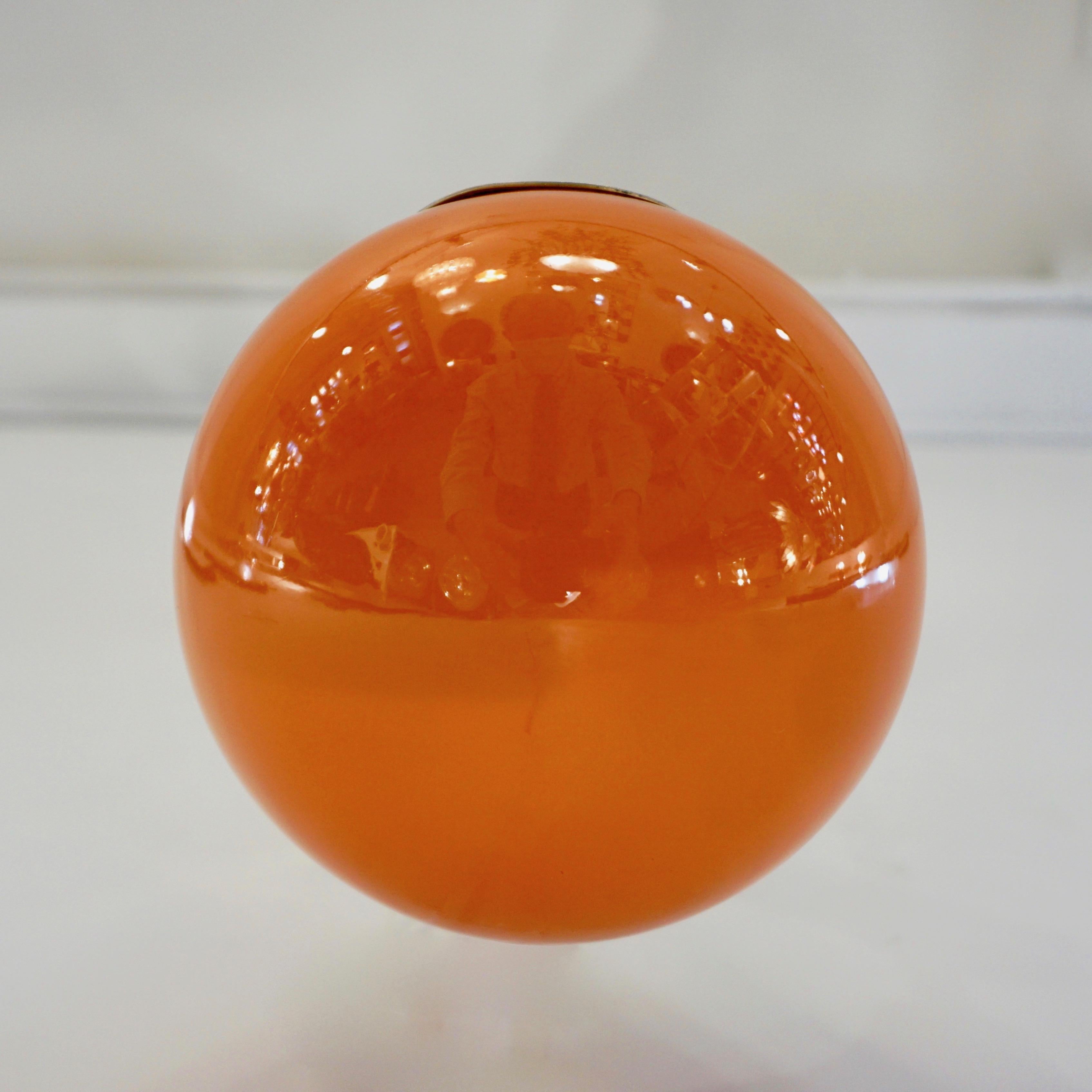 Contemporary Italian Pair of Two Globe White Orange Murano Glass Brass Sconces For Sale 3