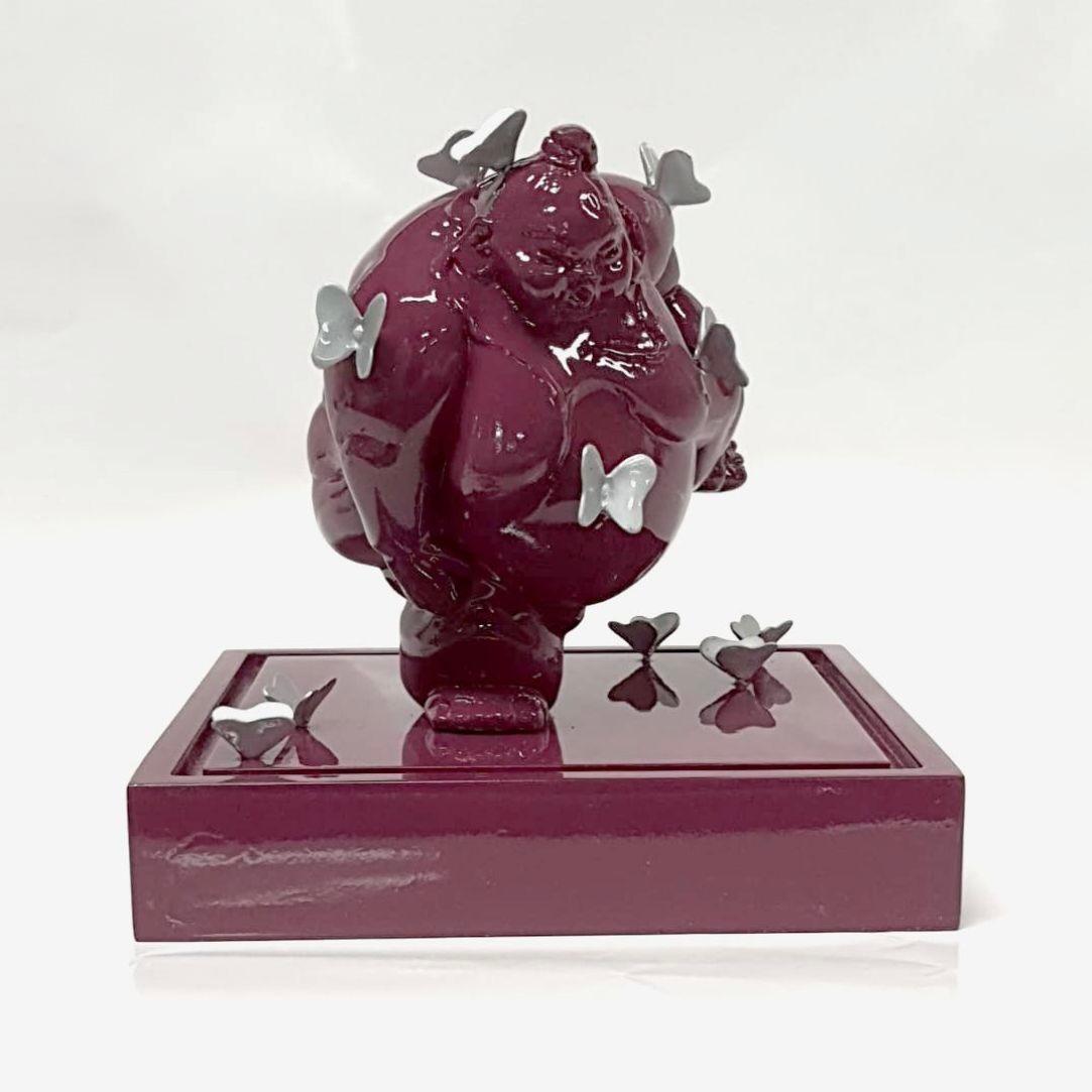 Contemporary Italian Paradox Resin Sculpture of Sumo Wrestler with Butterflies For Sale 11