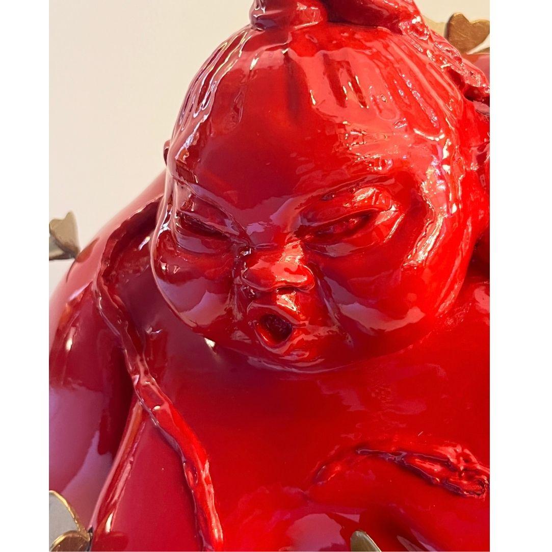 Contemporary Italian Paradox Resin Sculpture of Sumo Wrestler with Butterflies For Sale 7