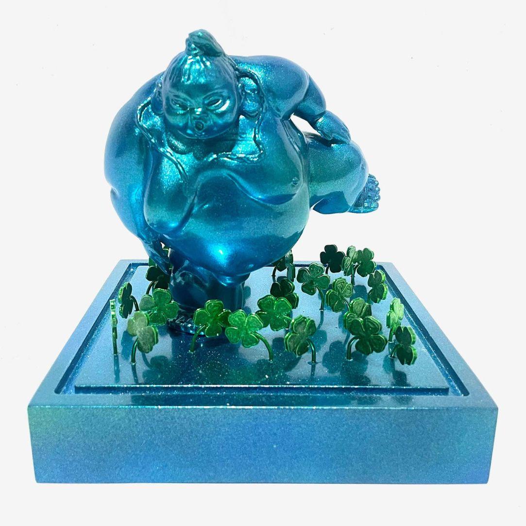 Contemporary Italian Paradox Resin Sculpture of Sumo Wrestler with Butterflies For Sale 14