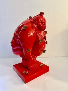 Contemporary Italian Paradox Resin Sculpture of Sumo Wrestler with Butterflies