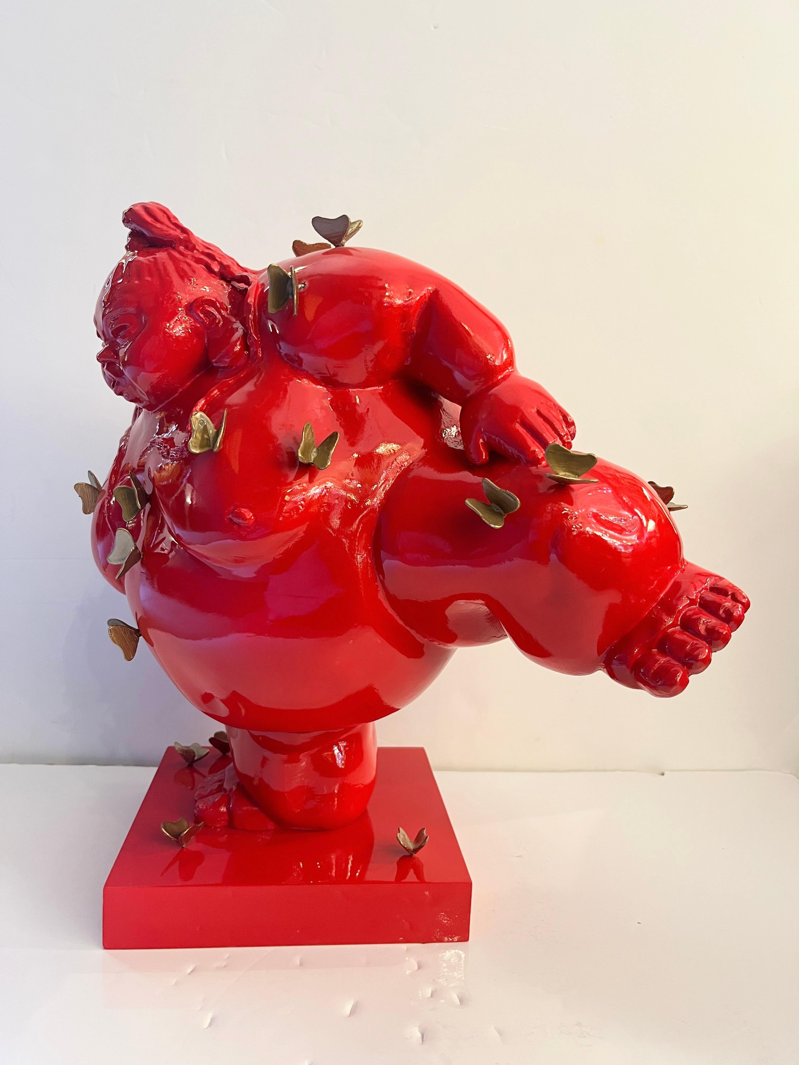 Contemporary Italian Paradox Resin Sculpture of Sumo Wrestler with Butterflies For Sale 5