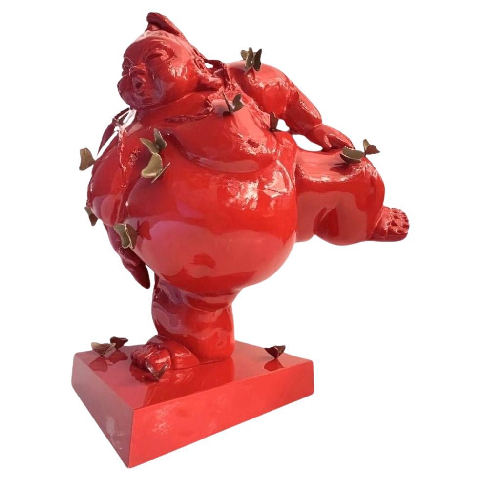 Contemporary Italian Paradox Resin Sculpture of Sumo Wrestler with Butterflies For Sale